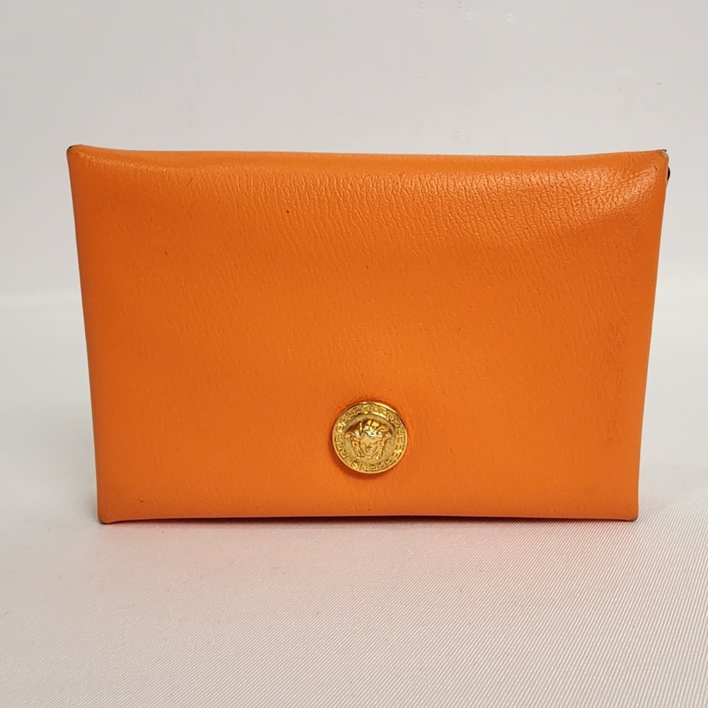  VERSACE Medusa Leather Card Case Orange